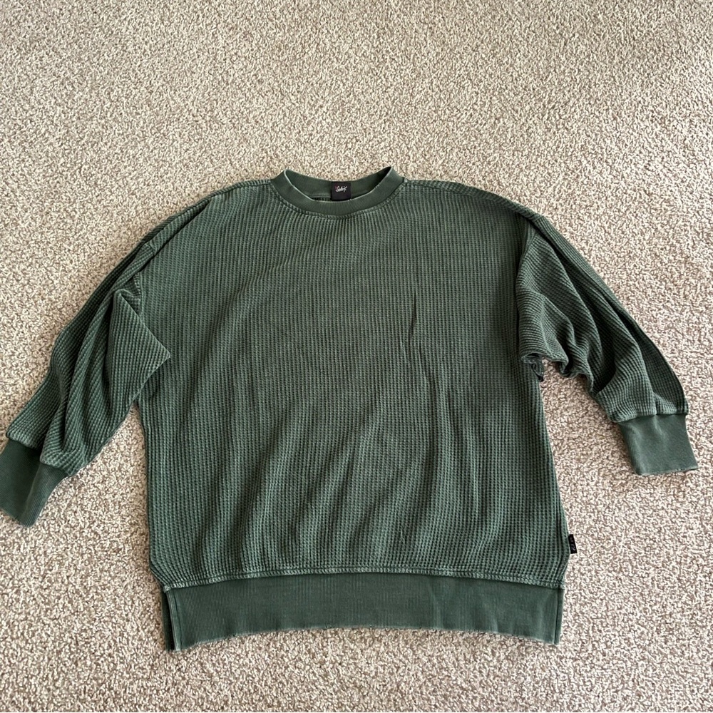 Relaxed Waffle-Knit Crewneck Sweater - Olive